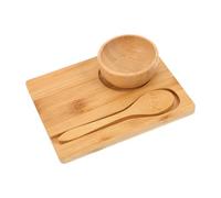 HOUDERCO Bamboo Mask Mixing Bowl Set with Spatula and Tray, Curved and Rounded Design for Cosmetic Applications and Salons, Preserves Purity of Formulations and Reduces Spills, Khaki Colour