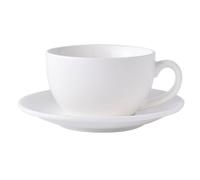 HOUDERCO Bone China Coffee Cup Saucer Set 4 Pieces White Ceramic 200Ml Flat Base for Office Afternoon Tea