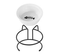 HOUDERCO Ceramic Elevated Cat Bowl White Raised Cat Food Bowl with Iron Stand to Reduce Neck Strain and Wear Resistance Suitable for Daily Use Feeding