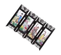 HOUDERCO Chinese Style Small Folding Room Divider with Resin and Frosted Glass, Retro Mini Screen Panel for Holiday Props and Stage Performance, Black Delicate Four Beauties Style