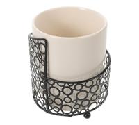 HOUDERCO Coffee Spoon and Stirrer Holder for Coffee Bar and Home Kitchens, Ceramic Utensil Crock with Sturdy Metal Frame, Minimalist Black Design for Easy Access and Sturdy Storage