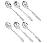HOUDERCO Coffee Spoons Scalloped Shell Shape 6pcs Stainless Steel, Rust-Resistant and Elegant Dessert Spoons for Practical Hotels and Coffee Shops for Oatmeal and Pudding