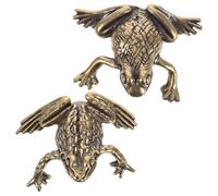 HOUDERCO Creative Brass Frog and Toad Statue Set 2pcs Retro Style Small Animal Figurines for Cash Register and Office
