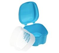 HOUDERCO Denture Box and Denture Holder Light Blue Hanging Net Dental False Teeth Storage Container for Suitable for Daily Care and Travel