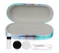 HOUDERCO Double Layer Eyeglass Box Multi-use Contacts Holder Portable Travel Eyeglass Case Wear-Resistant PU Material Household Storage Suitable for Daily Use with Colorful Marble Pattern
