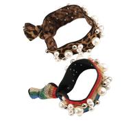 HOUDERCO Elastic Hair Bands and Leopard Rainbow Design with Manmade Pearls 2pcs High Stretch Hair Ties Chic and Adorable for Women