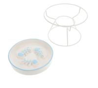 HOUDERCO Elevated Ceramic Cat Bowl with Stand Slow Feeding Dish for Cats and Small Dogs Ergonomic Design to Promote Healthy Eating Habits Stylish Blue with White Stand