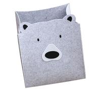 HOUDERCO Felt Laundry Basket with Handle, Grey Bear Cartoon Storage Bin for Nursery Toy Organizer and Dirty Clothes Hamper, Soft Felt Storage Basket for Baby Clothes and Sundries