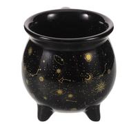 HOUDERCO Halloween Cauldron Coffee Mug 380ml Ceramic Black Witch Pot with Star Print, Dishwasher and Microwave Safe, for Parties and Everyday Use