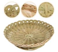 HOUDERCO Handcrafted Woven Fruit Serving Tray with Rustic Aesthetics, Practical Reusable Snack and Bread Basket for Home Decor and Housewarming, 27x6.5cm Desktop Plate