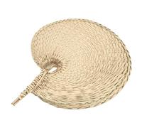 HOUDERCO Handmade Woven Straw Fan Light Yellow Portable Natural Cooling Fan with Fragrance Summer Accessory for All Ages Traditional PU Gift