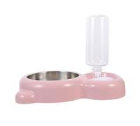 HOUDERCO Multi-function Cat Feeder Bowl with Detachable Water Bottle and Non-slip Base Slow Feeding Pet Bowl for Cats Dogs and Animals Easy-clean Transparent Design in Pink