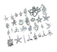HOUDERCO Ocean Animal Charms with Starfish Silver Alloy 56pcs Creative DIY Bracelet Pendants Seahorse, Shell and Octopus Design for Jewelry Making for DIY Jewelry Making and Craft