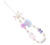 HOUDERCO Pink Heart Bear Beaded Phone Chain Strap with Acrylic Material Anti-lost Multi-purpose Phone Wrist Lanyard for Hiking and Jogging