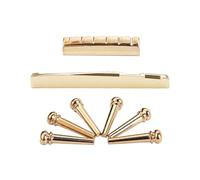HOUDERCO Portable Acoustic Guitar Nut and Bridge Saddle Set with Brass Golden Bridge Pins for Classical and Folk Guitar, Lightweight 8pcs Accessories for Enhanced Resonance