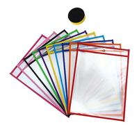 HOUDERCO Reusable Pet Dry Erase Document Pouches with Easy Wipe Ink Function, 11pcs File Pockets for Worksheets and School Stationery Supplies