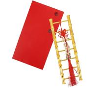 HOUDERCO Small Ladder Ornament for Wealth Increase with Chinese Knot Chinese Style Made of Wood and Resin Home Decoration for Home Or Office New Year Decor