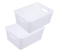 HOUDERCO Storage Basket Organizer for Kitchen and Bathroom, Plastic Small Organizing Bins with Hollow Weave Design, 2pcs Plastic Storage Baskets for Shelves and Cupboards