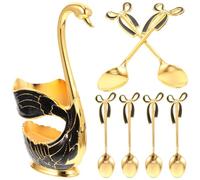 HOUDERCO Swan Shape Coffee Spoon and Holder Set with Smooth Surface Easy to Clean for Fruit Salad and Dessert