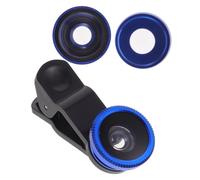 HOUDERCO Universal 3 in 1 Phone Camera Lens Kit with Fisheye and Macro Function, High Definition Oil Proof Aluminum Alloy and Glass Lens for Cell Phones 6s 7 8 X 52mm Clip-on Blue