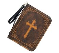 HOUDERCO Vintage Pu Bible Book Cover with Handle and Inner Pockets, Zippered Closure for Secure Storage, Classic Brown Bible Tote for Women, for Religious Study Groups and Church Use
