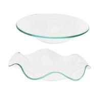 HOUDERCO Wax Warmer Replacement Glass Dish 2pcs Set, 100mm Flat and 115mm Wavy Plates, Essential Oil Wax Melt Heating Bowls for Aromatherapy Candle Burners at Home