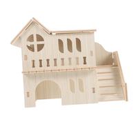 HOUDERCO Wooden Hamster Hideout Villa Cozy Double-deck Chinchilla House for for Hamsters Guinea Pigs Rats Fun Tunnel Structure for Playtime