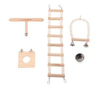 HOUDERCO Wooden Ladder Swing Platform Toy for Parrot Hamster Guinea Pig Bird Cage Safe Exercise Toy