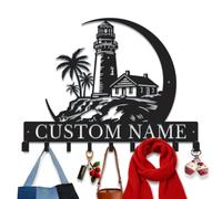 Houdoum Custom Lighthouse Wall Hook Rack, Personalized Coastal Key Hanger, Nautical Entryway Organizer, Beach House Storage Decor, 10-24 Inch ，Style-2