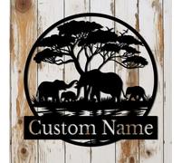 Houdoum Personalized Custom Elephant Metal Wall Decorations, Personalized Elephant Name Signs, Gifts for Elephant Lovers, Animal Decorations (Elephant H)