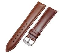 hougna 3 Pcs Genuine Leather Smooth Watch Strap With Pin Buckle 19mm Black Brown Watchband Accessories, Brown silver buckle, One Size