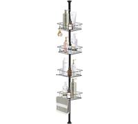 HOUHA Telescopic Corner Shower Caddy - Adjustable Bathroom Shelf With 4 Tiers, No Drilling Storage Organizer 73-302 cm, Black