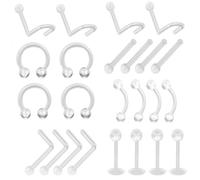 Houhence 24 Pcs Clear Piercing Retainer, Plastic Nose Studs Hide Piercing, Nipple Nose Rings, Transparent Ear Retainer, Bone Screw Nose Piercing for Earring, Barbells Cartilage, Tongue, Eyebrow