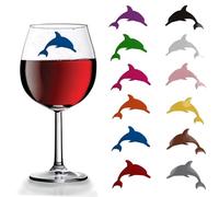 Houhounb 12x Dolphin Wine Glass Marker, Silicone, Reusable Drink Marker, Tea Bag Holder, Party Glass Labelling