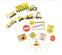 Houhounb 15-Piece Construction Vehicle & Signs Cake Decoration Pack - Yellow, Perfect for Multiple Occasions