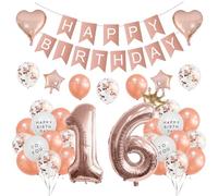 Houhounb 16th Birthday Decoration - 16 Years Party Balloons, Banner, Latex Balloons for Boy & Girl - Rose Gold