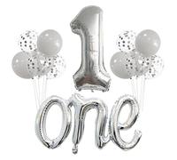 Houhounb 1st Birthday Decoration Set 40 Inch Number 1 Balloon Silver Large One Balloon Latex Balloon for Decoration Boy Girl Birthday First Birthday Decorations