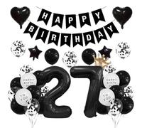 Houhounb 27th Birthday Decoration 27 Years Birthday Party Balloons Happy Birthday Banner Latex Balloon Balloon for Decoration Boy Girl Birthday，Black