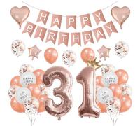 Houhounb 31st Birthday Decoration - 31 Years Party Balloons, Banner, Latex Balloons for Boy & Girl - Rose Gold