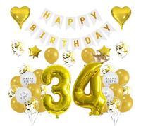 Houhounb 34th Birthday Decoration 34 Years Birthday Party Balloons Happy Birthday Banner Latex Balloon Balloon for Decoration Boy Girl Birthday,Golden