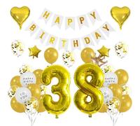 Houhounb 38th Birthday Decoration 38 Years Birthday Party Balloons Happy Birthday Banner Latex Balloon Balloon for Decoration Boy Girl Birthday,Golden