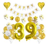 Houhounb 39th Birthday Decoration 39 Years Birthday Party Balloons Happy Birthday Banner Latex Balloon Balloon for Decoration Boy Girl Birthday，Golden