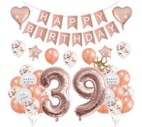 Houhounb 39th Birthday Decoration - 39 Years Party Balloons, Banner, Latex Balloons for Boy & Girl - Rose Gold