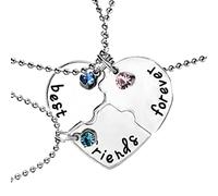 Houhounb Alloy Friendship Necklace BFF Chain with Diamond Best Friends Forever Necklace Labelling Partner Jewellery for Best Friends Sisters Gifts, Pack of 3, Silver, Zinc, Diamond