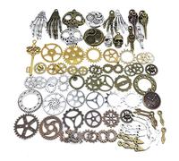 Houhounb Antique Steampunk Gears Metal Pendant Charms Skeleton Key Watch Palm Tree Skull Jewellery for Gifts Making Handmade Accessories DIY Decorations Jewellery Crafts (Mix), 76 Pieces, Alloy, Cyan