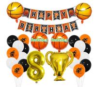 Houhounb Basketball Balloon Set 8 Year Boys Birthday Decoration with Happy Birthday Banner Number 8 Balloon Foil Balloon Basketball Print Balloon Trophy Balloon for 8th Birthday Party Decoration