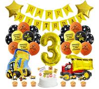 Houhounb Construction Vehicles Party Decoration 3 Year Children's Birthday Digger Truck Balloons Construction Decorations Happy Birthday Banner Foil Balloons Birthday Decoration for 3rd Birthday Party