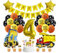 Houhounb Construction Vehicles Party Decoration 4 Year Children's Birthday Digger Truck Balloons Construction Decorations Happy Birthday Banner Foil Balloons Birthday Decoration for 4th Birthday Party