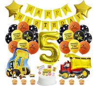 Houhounb Construction Vehicles Party Decoration 5 Year Children's Birthday Digger Truck Balloons Construction Decorations Happy Birthday Banner Foil Balloons Birthday Decoration for 5st Birthday