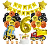 Houhounb Construction Vehicles Party Decoration 6 Year Children's Birthday Digger Truck Balloons Construction Decorations Happy Birthday Banner Foil Balloons Birthday Decoration for 6st Birthday
